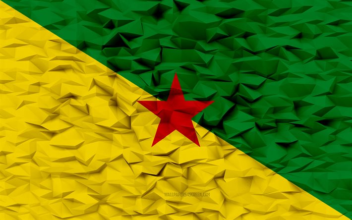 Flag of French Guiana, 4k, 3d polygon background, French Guiana flag, 3d polygon texture, Day of French Guiana, 3d French Guiana flag, French Guiana national symbols, 3d art, French Guiana