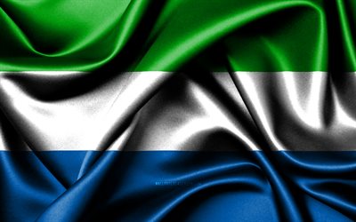 シエラレオネの国旗, 4k, アフリカ諸国, ファブリックフラグ, シエラレオネの日, 波状のシルクの旗, アフリカ, シエラレオネの国家のシンボル, シエラレオネ