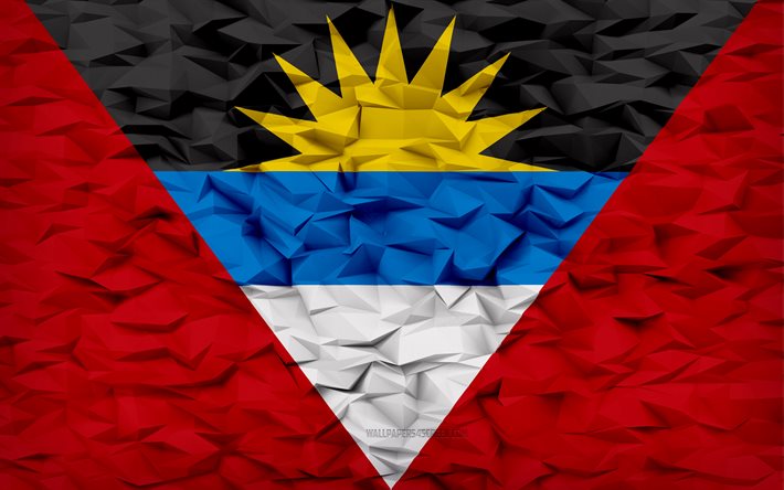 drapeau d antigua-et-barbuda, 4k, fond de polygone 3d, texture de polygone 3d, jour d antigua-et-barbuda, 3d drapeau d antigua-et-barbuda, symboles nationaux d antigua-et-barbuda, art 3d, antigua-et-barbuda