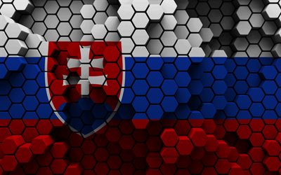4k, bandera de eslovaquia, fondo hexagonal 3d, bandera 3d de eslovaquia, día de eslovaquia, textura hexagonal 3d, bandera eslovaca, símbolos nacionales eslovacos, eslovaquia, países europeos