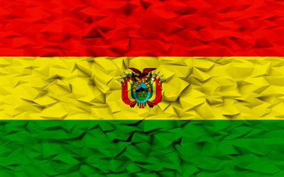 drapeau de la bolivie, 4k, 3d polygone de fond, polygone 3d texture, drapeau bolivien, jour de la bolivie, 3d drapeau de la bolivie, symboles nationaux boliviens, art 3d, bolivie