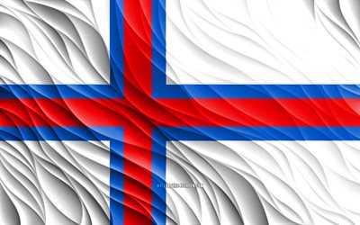 4k, flagge der färöer, gewellte 3d-flaggen, europäische länder, tag der färöer, 3d-wellen, europa, nationale symbole der färöer, färöer
