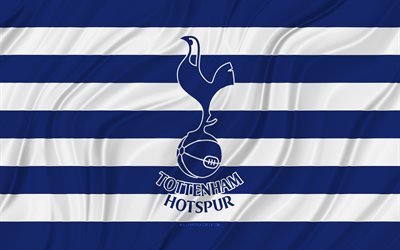Tottenham Hotspur FC, 4K, blue white wavy flag, Premier League, football, 3D fabric flags, Tottenham Hotspur flag, soccer, Tottenham Hotspur logo, english football club, Tottenham Hotspur