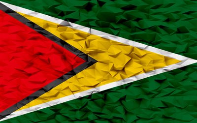 bandeira da guiana, 4k, 3d polígono de fundo, guiana bandeira, 3d textura de polígono, dia da guiana, 3d guiana bandeira, guiana símbolos nacionais, arte 3d, guiana