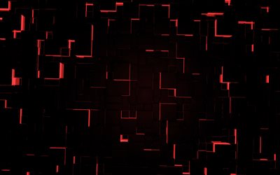 fondo de cubos 3d rojo negro, fondo de arte digital 3d, fondo de cubos 3d, luces de neón rojas, fondo 3d de luz roja, fondo 3d rojo creativo
