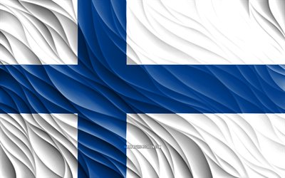 4k, drapeau finlandais, ondulé 3d drapeaux, les pays européens, le drapeau de la finlande, le jour de la finlande, les vagues 3d, l europe, les symboles nationaux finlandais, la finlande