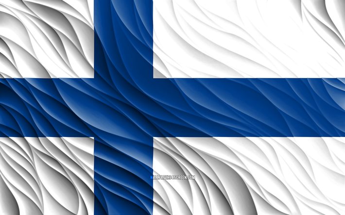 4k, フィンランドの旗, 波状の3dフラグ, ヨーロッパ諸国, フィンランドの日, 3d波, ヨーロッパ, フィンランドの国のシンボル, フィンランド