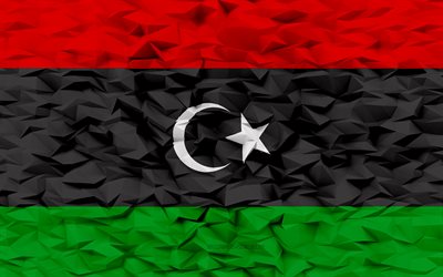 drapeau de la libye, 4k, 3d polygone de fond, polygone 3d texture, jour de la libye, 3d drapeau de la libye, libye symboles nationaux, art 3d, libye