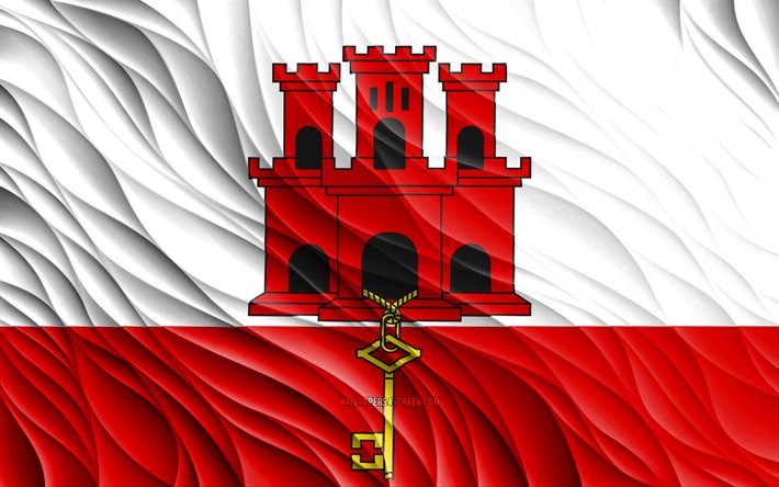 4k, gibraltar-flagge, gewellte 3d-flaggen, europäische länder, flagge von gibraltar, tag von gibraltar, 3d-wellen, europa, nationale symbole von gibraltar, gibraltar