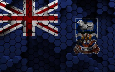 4k, bandera de las islas malvinas, fondo hexagonal 3d, bandera 3d de las islas malvinas, día de las islas malvinas, textura hexagonal 3d, símbolos nacionales de las islas malvinas, islas malvinas, bandera de las islas malvinas 3d, países europeos