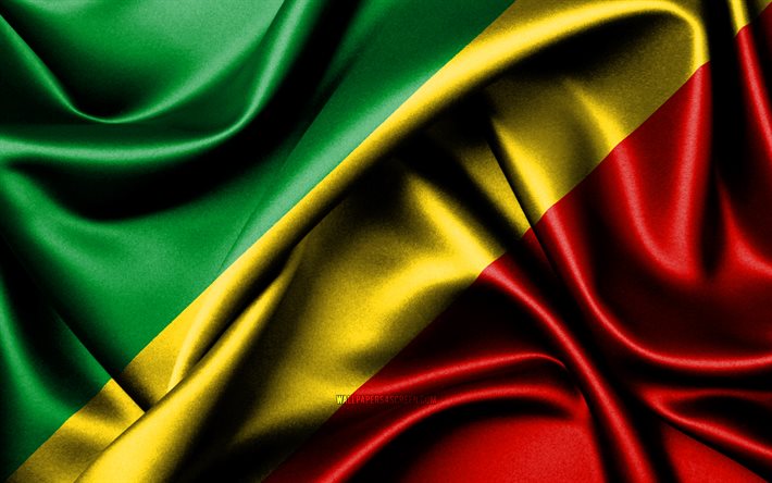 콩고 공화국 국기, 4k, 아프리카 국가, 패브릭 플래그, 콩고 공화국의 날, 콩고 공화국의 국기, 물결 모양의 실크 깃발, 아프리카, 콩고 공화국 국가 상징, 콩고 공화국
