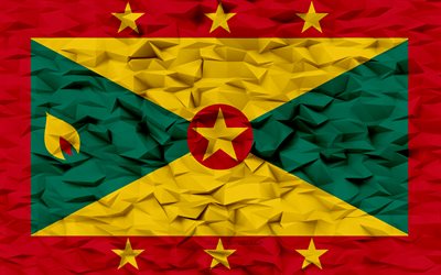 Flag of Grenada, 4k, 3d polygon background, Grenada flag, 3d polygon texture, Day of Grenada, 3d Grenada flag, Grenada national symbols, 3d art, Grenada