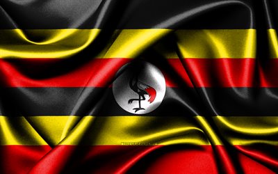 우간다 국기, 4k, 아프리카 국가, 패브릭 플래그, 우간다의 날, 우간다의 국기, 물결 모양의 실크 깃발, 아프리카, 우간다 국가 상징, 우간다