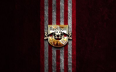 logotipo de oro de los new york red bulls, 4k, fondo de piedra púrpura, mls, club de fútbol americano, logotipo de los new york red bulls, fútbol, new york red bulls fc, new york red bulls, ny red bulls