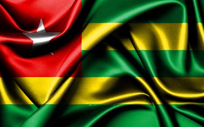 drapeau togolais, 4k, pays africains, drapeaux en tissu, jour du togo, drapeau du togo, drapeaux de soie ondulés, afrique, symboles nationaux togolais, togo