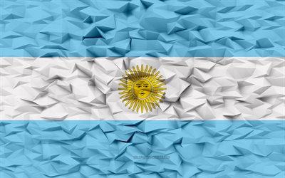 argentiinan lippu, 4k, 3d monikulmio tausta, 3d polygonirakenne, argentiinan päivä, 3d argentiinan lippu, argentiinan kansallissymbolit, 3d-taide, argentiina, etelä-amerikan maat