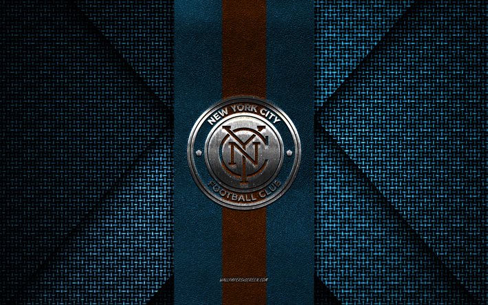 new york city fc, mls, azul textura de malha, new york city fc logotipo, clube de futebol americano, new york city fc emblema, futebol, nova york, eua