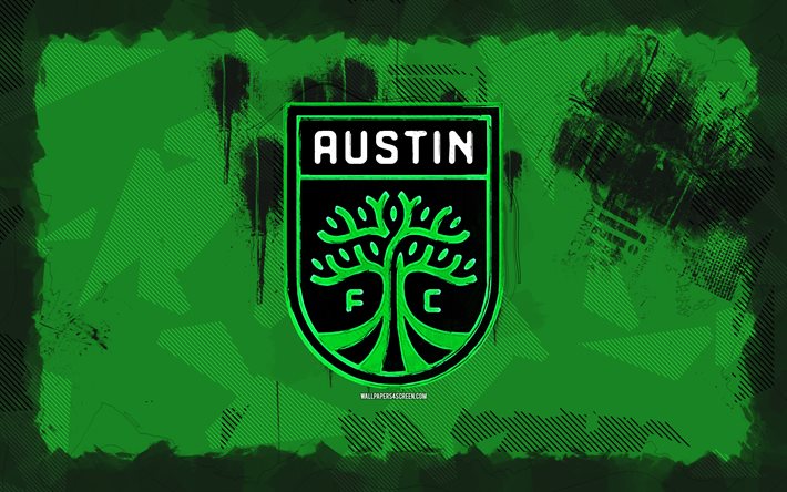 logotipo de austin fc grunge, 4k, mls, fondo de grunge verde, fútbol, austin fc emblema, fútbol americano, logotipo de austin fc, american soccer club, austin fc