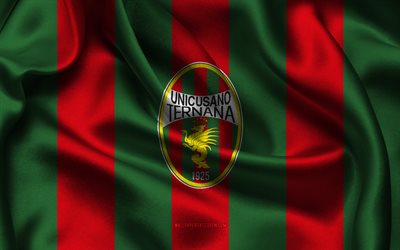 4k, Ternana Calcio logo, green red silk fabric, Italian football team, Ternana Calcio emblem, Serie B, Ternana Calcio, Italy, football, Ternana Calcio flag, soccer, Ternana FC