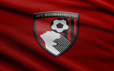 Bournemouth FC fabric logo, 4k, red fabric background, Premier League, bokeh, soccer, Bournemouth FC logo, football, Bournemouth FC emblem, english football club, Bournemouth FC