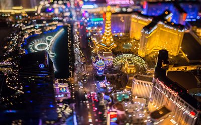Las Vegas, tilt shift, gece, casino, ışıklar, Amerika, ABD