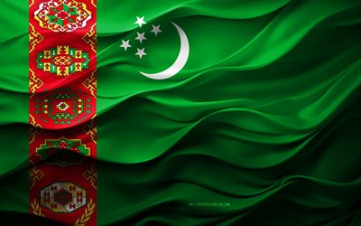 4k, Flag of Turkmenistan, Asian countries, 3d Turkmenistan flag, Asia, Turkmenistan flag, 3d texture, Day of Turkmenistan, national symbols, 3d art, Turkmenistan