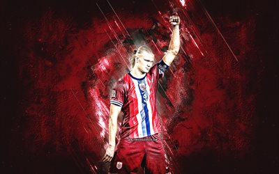 erling haaland, norge national football team, norsk fotbollsspelare, burgogne, norge, grunge konst, fotboll