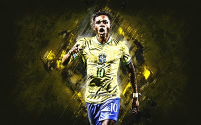 Rodrygo, Brazil national football team, Brazilian footballer, yellow stone background, Brazil, football, Rodrygo Silva de Goes