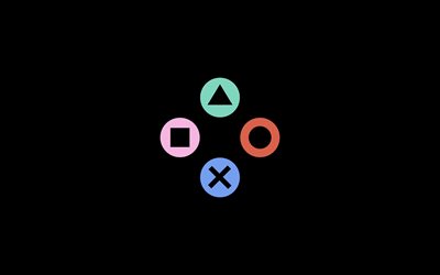 Sony PlayStation Icons, black background, minimal art, Playstation Icon, Playstation symbols, Playstation logo, Sony
