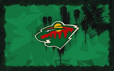 minnesota wild grunge  logo, 4k, nhl, vihreä grunge  tausta, jääkiekko, minnesota villi tunnus, minnesota wild logo, amerikkalainen jääkiekkokerho, minnesota wild