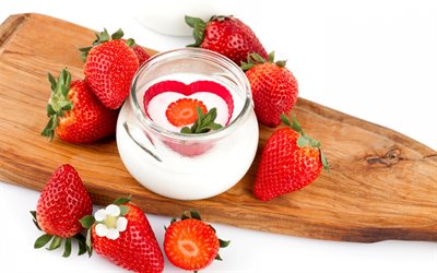 les yaourts aux fruits, yogourt aux fraises, photo, yogourt, fraises