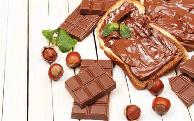 foto, hasselnötter, choklad, nutella