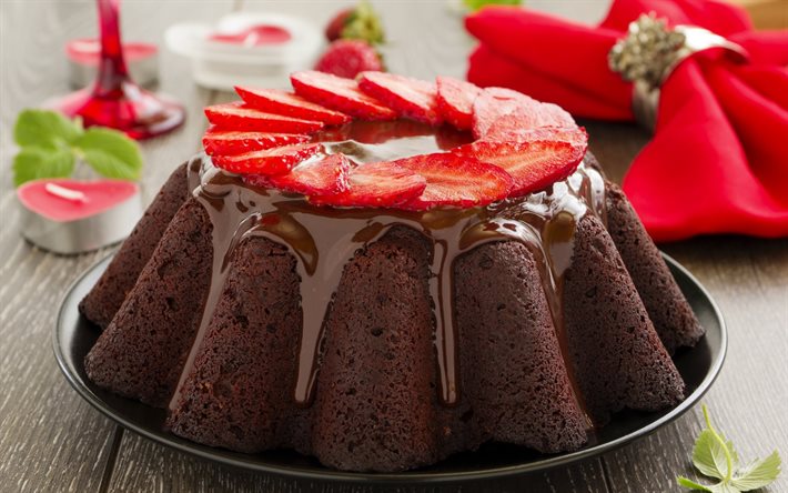 fraises, gâteaux, chocolat, cupcake, dessert de fruits