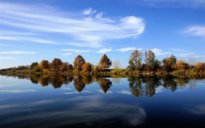 photo, blue sky, riverside, autumn