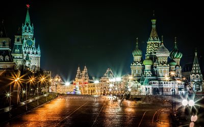 moscú, por la noche, la plaza roja, el kremlin, la zona roja