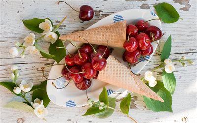 cherry, paletas de helados, gofres, foto