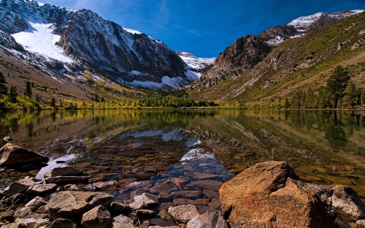 le lac, les montagnes, l'étang, l'eau potable, alpes