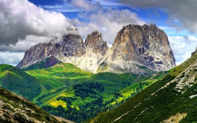 les montagnes, la vallée, l'italie, les dolomites