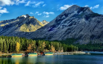 alberta, banff, el lago minnewanka, glacial lake, canadá