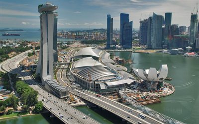 大都市, 高速道路を, シンガポール, 高層ビル群
