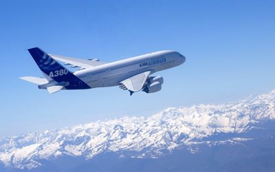 승객이 항공기, 에어버스 а380, 푸른 하늘