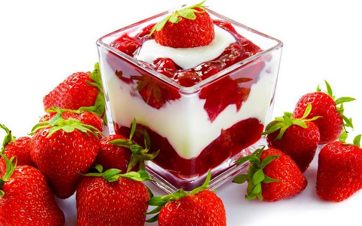 frische joghurt -, erdbeer -, joghurt -, foto-frühstück