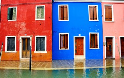 färgglada hus, venedig, italien, burano island