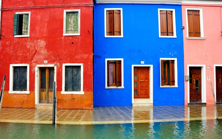 maisons colorées, venise, italie, île de burano