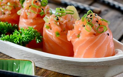 el sushi, el papel, la cocina japonesa, rollos de salmón