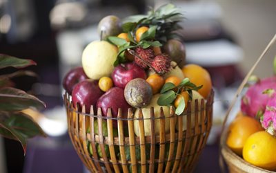 frutas exóticas, cesta de frutas