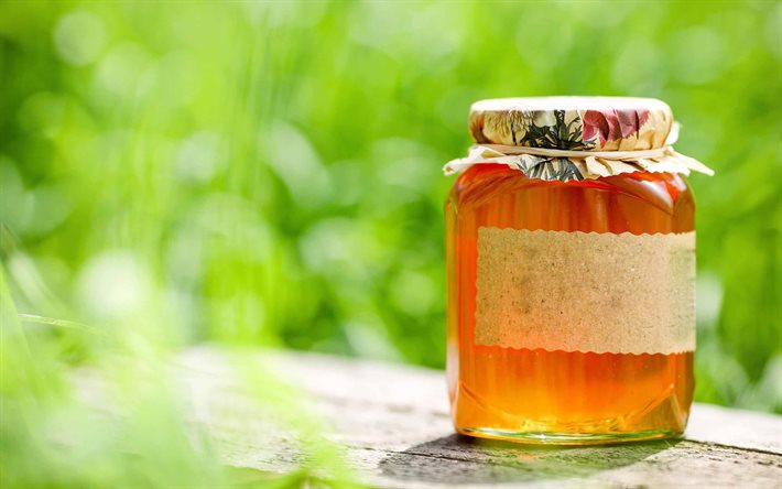 a jar of honey, honey, sweets