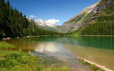 mountains, beautiful lake, green forest