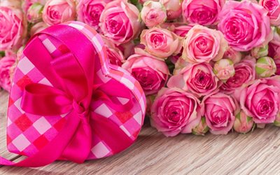 de regalo, rosas de color rosa, caja de