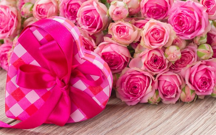 उपहार, गुलाबी गुलाब के फूल, बॉक्स